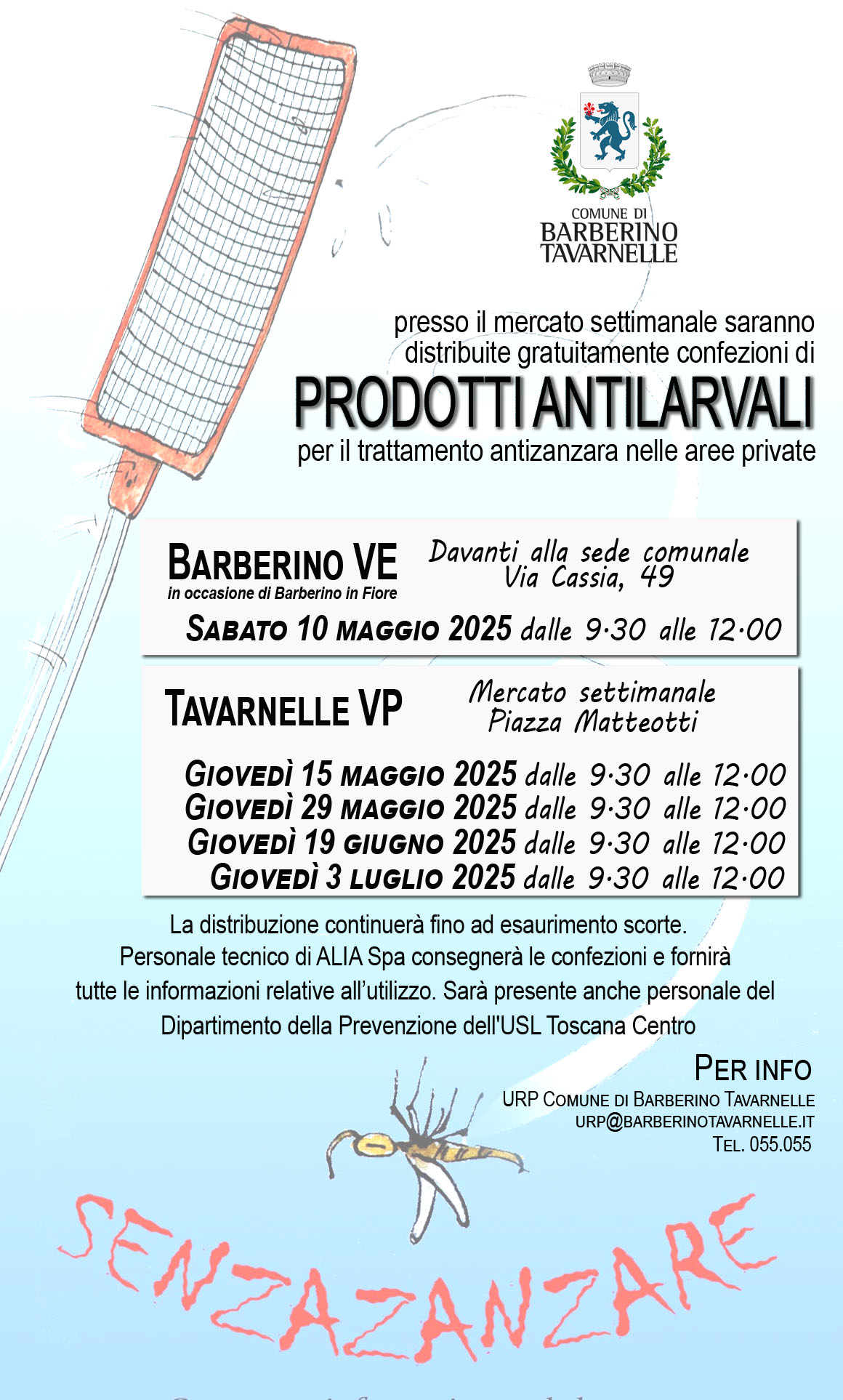 Volantino delle date di distribuzione del kit prevenzione zanzare